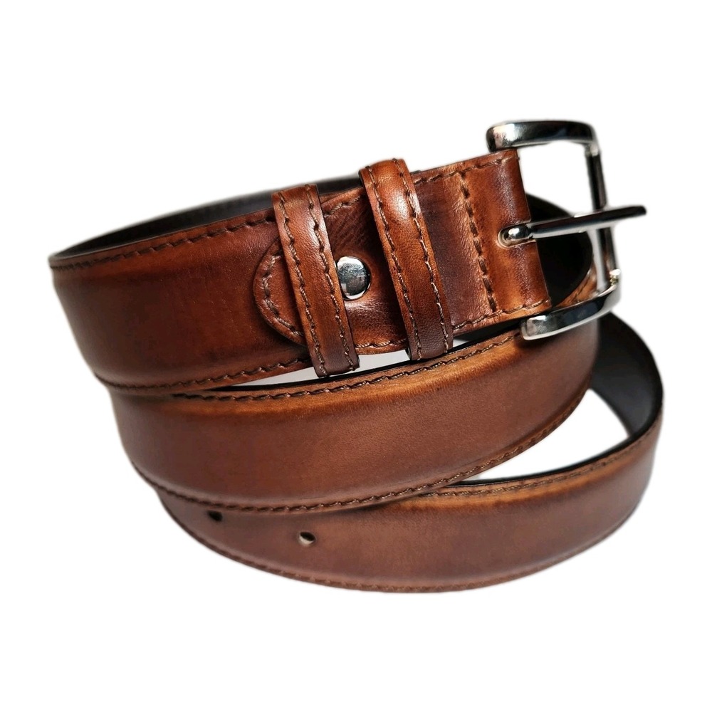 Bontoni Cognac Calf Leather Belt Mens 42/105 Brown Hand Burnished Made Italy